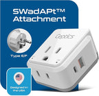 Ceptics Germany, Korea Travel Plug Adapter Set, 20W PD & QC, Safe Dual USB & USB-C - 2 USA Socket - Use in Schuko, France, Russia, Netherlands - Includes Type E/F SWadAPt Attachments