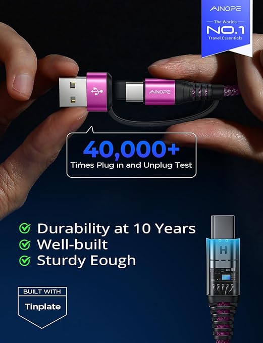 AINOPE USB C to USB C Cable, 10 FT USB C Cable Fast Charging with USB to USB C Adapter, 60W USB to USBC Cable for iPhone 17 Pro Max Air Type C Cable for iPhone 16/15/14/13/12, Magenta