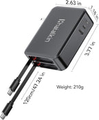 65W for MacBook Pro Charger,5-in-1 Retractable Wall Charger Plug for iPhone 17, Dual 3.94 ft PD USB C Cable&3 Ports, Fast Charging Block for Mac Book Pro/Air, M1 M2 M3 M4 M5, iPad Pro,Galaxy,Pixel