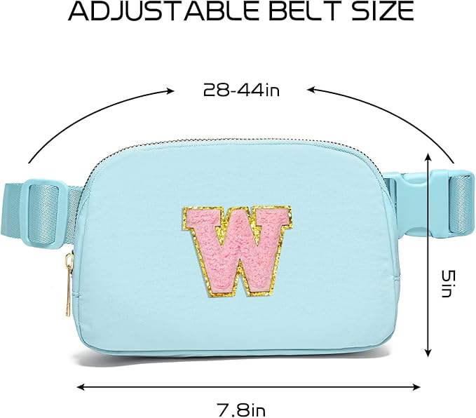 Gitus Gifts for 7 8 9 10 11 Year Old Girls Belt Bag Fanny Pack Crossbody Bags with Initial Letter Patch Birthday Gifts for Daughter Sister Friends Teen girls (Icing Blue-W)
