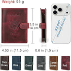 CONTACTS Full Grain Leather Passport Holder Compatible with Airtag RFID Blocking Passport Wallet Travel Slim Passport Cover with SIM Card Removal Tool (Bagde, Red)