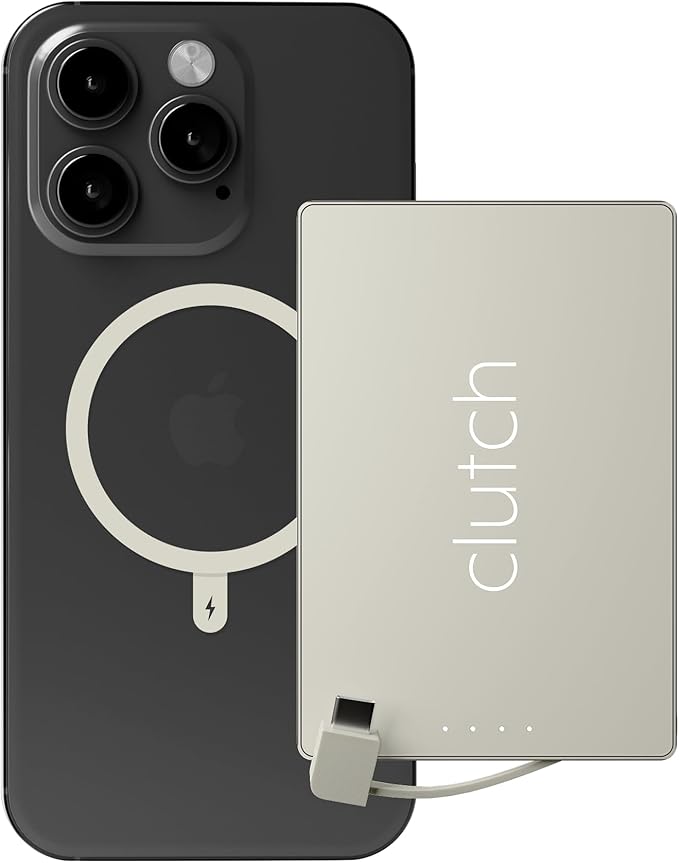 Clutch - Pro USB-C Portable Charger - Compatible with iPhone 15, 16, 17 & Android Devices - Power Bank Magnetic Battery - TSA Travel Approved - USB Rechargeable - Built-in Cable - 5000 mAh - 3.7oz