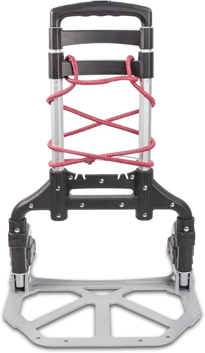 Ultimaxx Professional Heavy-Duty 150 Pound (lb) Capacity Aluminum Folding Hand Truck/Luggage Cart (Black/Silver) with Adjustable Handle, Folding Away Wheels, and Bungee Cord