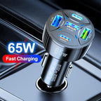 Super Fast Charging USB-C Car Charger Adapter, 65W 5-in-1 Multi-Port PD30W & QC3.0 Cigarette Lighter USB Charger for iPhone/Android/Samsung/iPad Pro (Black)