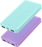 [2 Pack]Portable Charger Power Bank 10000mAh,Slimmer USB C Fast Charging Portable Phone Charger,Travel Essentials Backup External Battery Pack for iPhone 17/16/ 15/14/13/12,Galaxy,Android-Green+Purple
