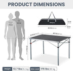 KingCamp Aluminum Folding Camping Table, 42.1" Foldable Lightweight Roll Up Camp Table Heavy Duty 2-6 People Portable Table for Camping Picnic BBQ RV, Indoor & Outdoor, Silver Black