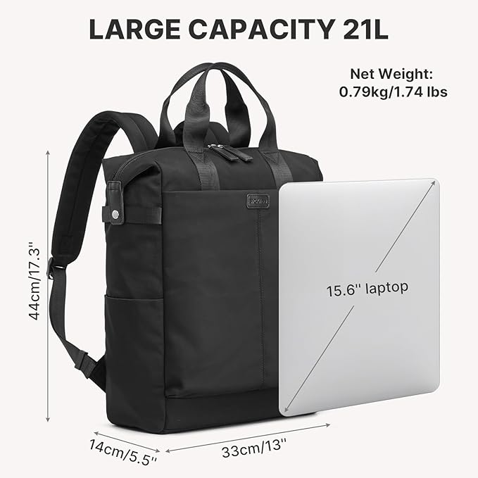 G4Free Protective 16" Laptop Backpack, Large Work Bag for Men Women, Slim Casual Backpacks for Travel, College, Business, Black