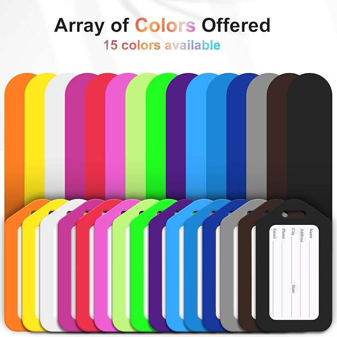 Sodsay 18 PK Luggage Tags for Suitcases (Assorted, Pack of 18 with 9 Vibrant Colors), Luggage Tag, Bag Tag for Baggage, Suitcase Tags Bulk