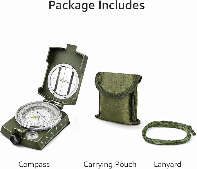 Military Lensatic Compass, Hiking Compass for Survival – Water-Resistant Outdoor Hiking Survival Direction Finder (Metal)