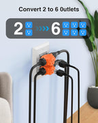 K KASONIC - 3-Outlet Grounding Adapter, Multiple Plug Outlet Extender, Power Splitter, [ETL Listed] Heavy-Duty Grounded Power Tap - 4 Pack, Orange