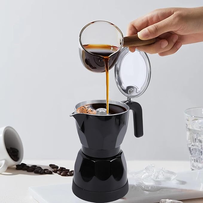 Electric Mocha Pot, 3 Cup Aluminum Machine Portable Electric Italian Cuban Coffee Maker with Detachable Base, Mocha Maker for Home Travel Office (Black)