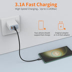 JXMOX Short USB C Cable (0.5ft 3-Pack), USB A to Type-C Charger Cord 3.1A Fast Charging Compatible with iPhone 15 16 Pro Max, Samsung Galaxy S20 S10 S9, Note 10 9, A80 A70 A50 A40, Power Bank (Black)