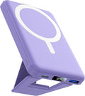 AOGUERBE for Magsafe Power Bank, 10000mAh Foldable Magnetic Battery Pack with LED Display, 3 in 1 Wireless Portable Charger with 22.5W Fast Charging for iPhone 17/16/15/14/13/12 Series-Lilac