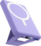 AOGUERBE for Magsafe Power Bank, 10000mAh Foldable Magnetic Battery Pack with LED Display, 3 in 1 Wireless Portable Charger with 22.5W Fast Charging for iPhone 17/16/15/14/13/12 Series-Lilac