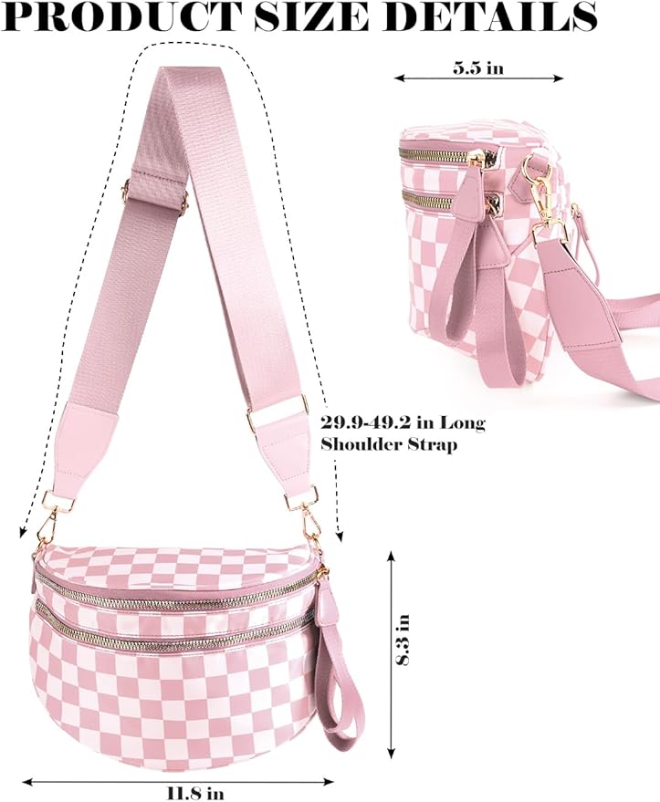 Black and White Checkered Crossbody Bag Bum Bag for Women,Spacious Checkered Purse Fanny Packs Belt Bag