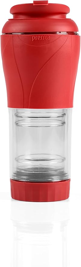 Pressca - Portable Coffee & Tea Maker - Thermal Coffee & Tea Infuser, French Press, Single Serve Coffee Maker, BPA Free - Home & Kitchen Accessories & Utensils - 12 fl oz, Red