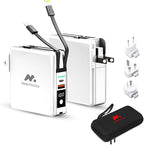 5-in-1 Travel Power Bank with Wall Plug — 10000mAh MagSafe Wireless Portable Charger with Built-in USB-C & Lightning Cables + Universal International Travel Adapter (US/Asia/Europe/Asia)