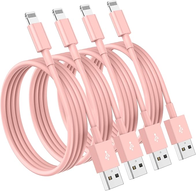 4 Pack [Apple MFi Certified] Apple Charging Cables 1ft, iPhone Chargers Lightning Cable 1 Foot, Fast iPhone Charging Cord for iPhone 14/14Pro/13/13Pro/12/11/11Pro/11Max/ X/XS/XR/XS Max/8, ipad(Pink)