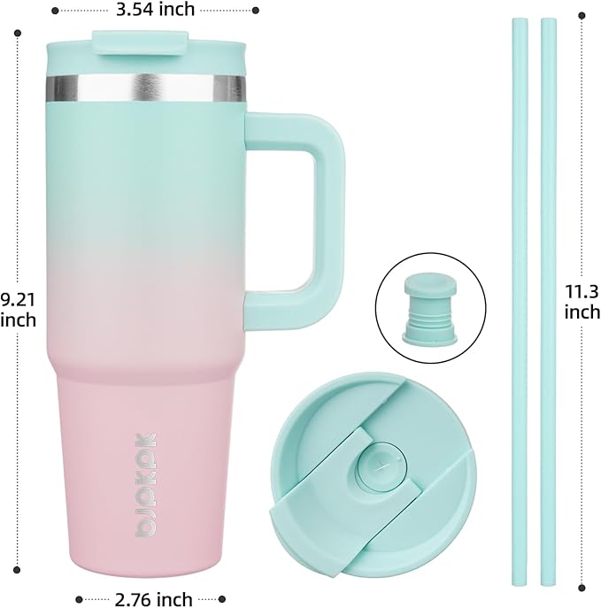 BJPKPK 30 oz Stainless Steel Tumbler With Handle Insulated Tumblers With 2 Straw Travel Coffee Mug With Lid,Bubble Gum