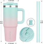 BJPKPK 30 oz Stainless Steel Tumbler With Handle Insulated Tumblers With 2 Straw Travel Coffee Mug With Lid,Bubble Gum
