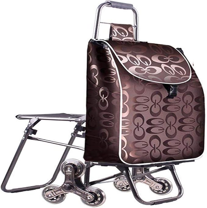 Hand Truck Cart, Folding Luggage Cart with Chair, Portable Grocery Shopping Cart, Large-Capacity Wheeled Trolley for Easy Transport