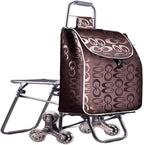 Hand Truck Cart, Folding Luggage Cart with Chair, Portable Grocery Shopping Cart, Large-Capacity Wheeled Trolley for Easy Transport