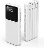 RONEGN Portable Charger with Built in Cable - Power Bank Fast Charging 22.5W USB C 10000mAh LED Display Travel Battery Pack 5 Outputs & 3 Inputs for iPhone Samsung Android iPad Phones Tablets etc
