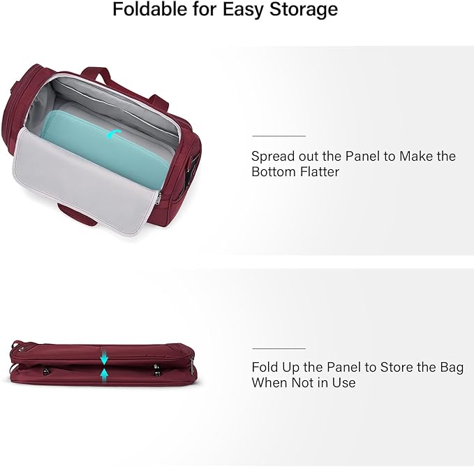 Hanke Small Travel Duffel Bag, Under Seat Carry On Personal Item Bag with 11 Pockets, Lightweight Water Resistant Foldable Weekender Bag with Trolley Sleeve for Travel Gym Daily Use（Burgundy）