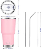 D·S 30 oz Pink Tumbler Stainless Steel Double Wall Vacuum Insulated Mug with Straw and Lid, Cleaning Brush for Cold and Hot Beverages (30oz Pink)