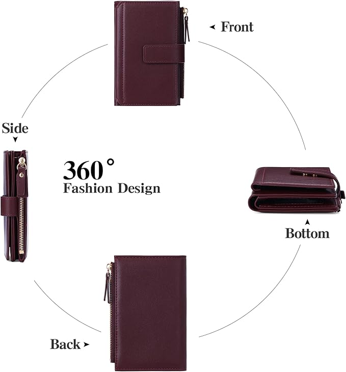 Women's Wallet Ladies Travel Card Wallet Trifold Veagan Leather