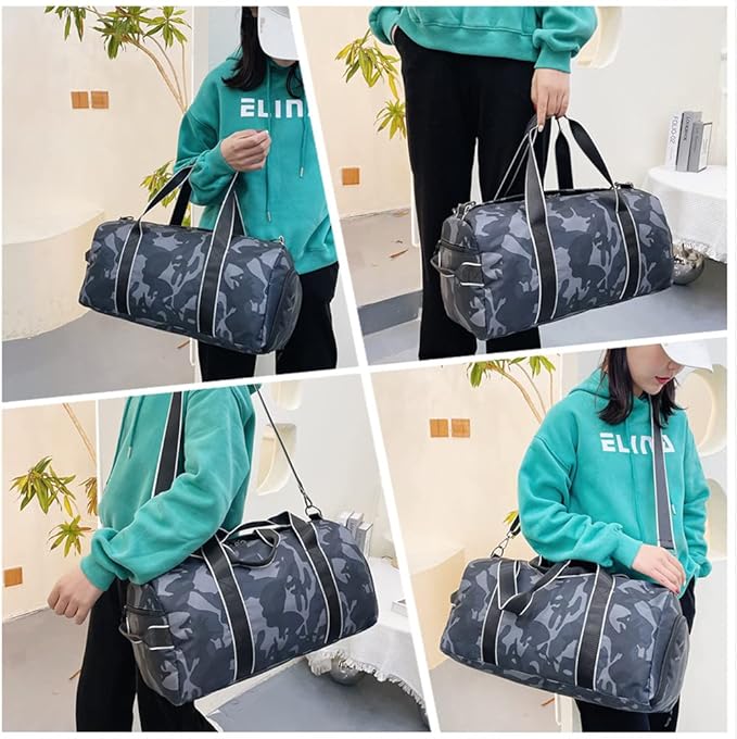 mezhsa Kids Overnight Duffle Bag Girls Boys Sports Gym Bag with Shoe Compartment Wet Pocket Camouflage travel bag(Grey)