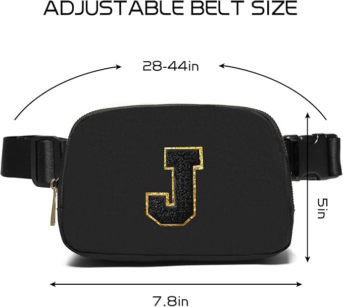 Gitus Belt Bag Fanny Pack Crossbody Bags with Initial Letter Patch Gifts for Wife Older Women Mother Coworker Bridesmaid Anniversary Travel Gifts Beach Gifts (Black-J)