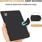 Passport Holder for Travel Essentials, RFID Blocking Leather Cover Wallet with Magnetic Closure, Aesthetic & Cute Passport Book Case for Women and Men - Black
