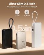 MOMAX Ultra-Slim 10000mAh Portable Power Bank with Built-in USB-C Cable, PD 30W Fast Charging Battery Pack for iPhone 17/16/15, iPhone air, Galaxy, Pixel (No Wireless,No Lightning)