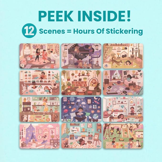 All The Different Rooms 500+ Sticker Book by Cupkin Fashion Toddler Travel Activity Coloring + Sticker Book, Road Trip Essentials, 12 Coloring Pages + Side by Side Scenes for Ages 2–8 Years