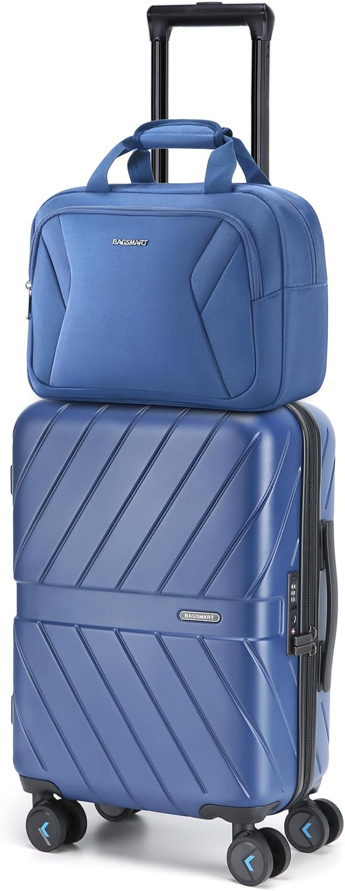 BAGSMART 2 Piece Luggage, 20 Inch Carry On Suitcase with Spinner Wheels, Polycarbonate Material, Blue