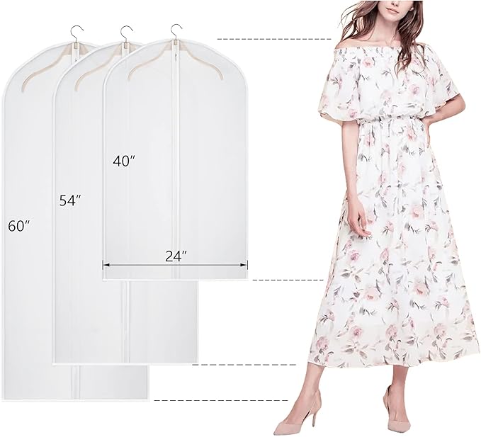 Clear Garment Bags Suit Bag for Closet Storage Set of 12 Hanging Dress Cover Bag with Zipper for Suit, Coat, Long Dresses Clothes Storage-24” x 40”/50”/60”