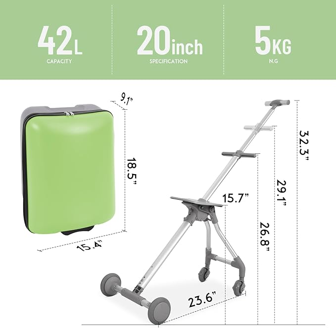 Apelila 3-in-1 Ride-On Suitcase with Detachable Heavy-Duty Cart | 20” Carry-On for Kids Converts to Stroller & Folding Utility Wagon | 80kg Load Capacity, Airline Approved