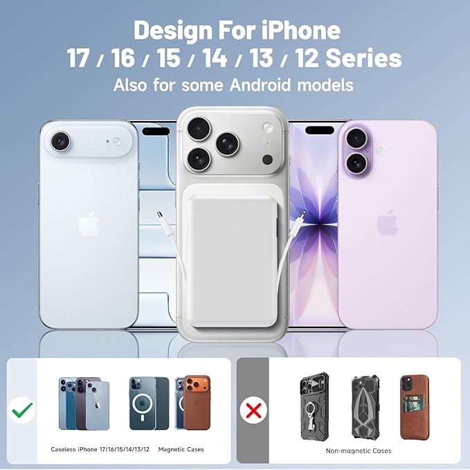 for Magsafe Power Bank, 10000mAh Magnetic Power Bank with USB-C Cable and PD 20W USB C Fast Charging LED Display, Wireless Portable Charger for iPhone 17/16/15/14/13/12/Pro/Pro Max