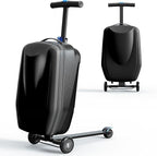 TABU 21" 3-D Hardshell Scooter Suitcase for Kid & Adult, Foldable Carry-on Scooter Luggage with Telescopic Handle, Multifunctional Lightweight Traveling Suitcase for Age 4-15, Black