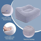 Inflatable Foot Rest for Travel, Soft Flocking Airplane Leg Rest Pillow, Portable Cushion Ottoman for Flights, Office, Home, Camping (Gray)