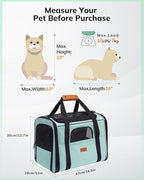 Morpilot Cat Carrier - Cat Carrier Soft for Medium or Large Cats up to 20lbs, with Dual-Sided Cushion, Secure Buckle and Foldable Bowl, Dog Carriers for Small Dogs - Pet Carrier (Green)