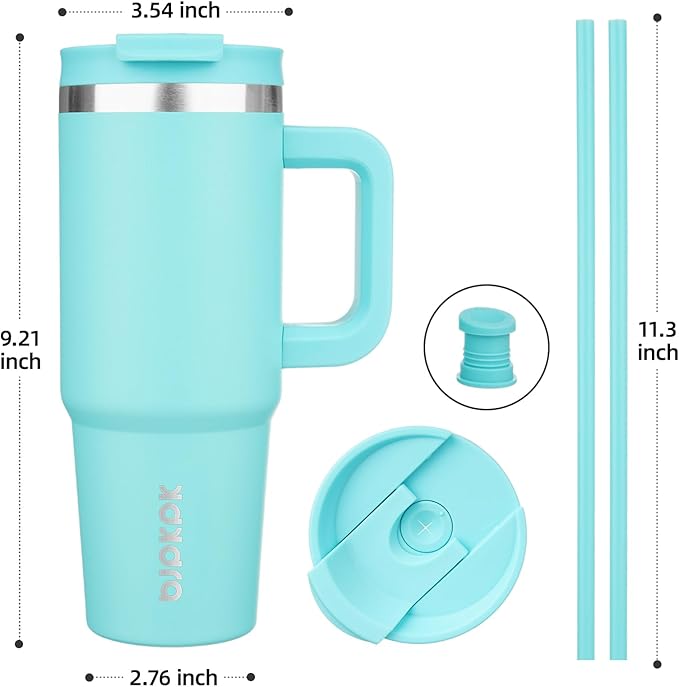 BJPKPK 30 oz Insulated Tumbler With Lid And Straw Stainless Steel Tumblers Cup With Handle For Women And Men,Turquoise