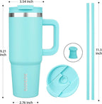 BJPKPK 30 oz Insulated Tumbler With Lid And Straw Stainless Steel Tumblers Cup With Handle For Women And Men,Turquoise