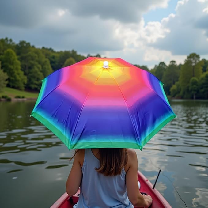 3 Pack Umbrella Hat, Sports Head Umbrella Hats for Adult Women, 26" Diameter Folding Waterproof Rainbow Fishing Headwear for Outdoor Party Beach Hiking