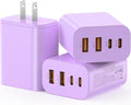 USB C Charger Block, 3-Pack 40W Wall Plug Fast Charging Block, 4-Port PD + QC Power Adapter Type C Charging Blocks Cube, Compatible with iPhone 17/16/15/14/13/12/11/Pro Max, Tablets （Purple）