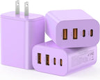 USB C Charger Block, 3-Pack 40W Wall Plug Fast Charging Block, 4-Port PD + QC Power Adapter Type C Charging Blocks Cube, Compatible with iPhone 17/16/15/14/13/12/11/Pro Max, Tablets （Purple）