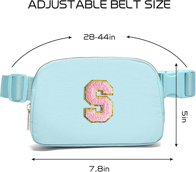 Gitus Gifts for 7 8 9 10 11 Year Old Girls Belt Bag Fanny Pack Crossbody Bags with Initial Letter Patch Birthday Gifts for Daughter Sister Friends Teen girls (Icing Blue-S)
