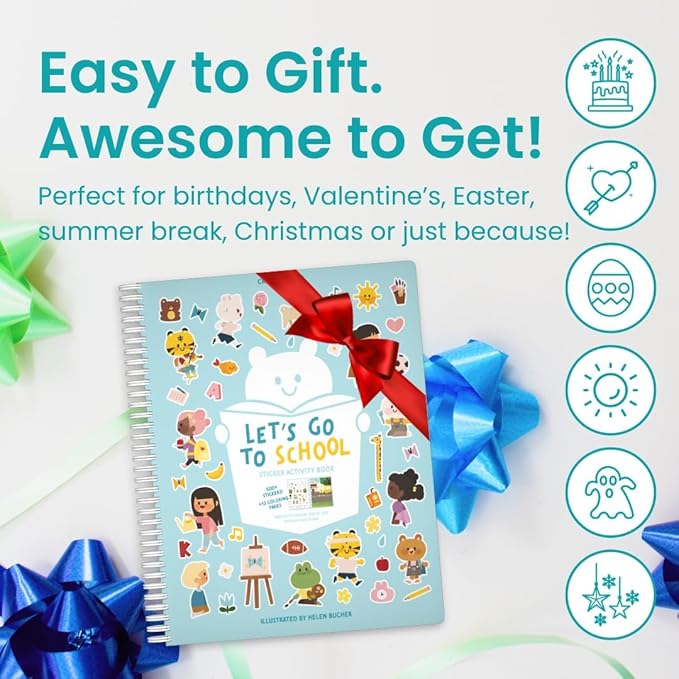 Let’s Go to School 500+ Sticker Book by Cupkin Fun Toddler Travel Activity Coloring and Sticker Book, Road Trip Essentials, 12 Coloring Pages 12 Side by Side Scenes for Ages 2–8 Years
