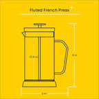 JoyJolt Fluted French Press Coffee and Tea Maker Set, 33.8oz Stainless Steel Press, Borosilicate Glass Coffee Press, Cold Brew Portable French Press, Tea Press, Large, clear